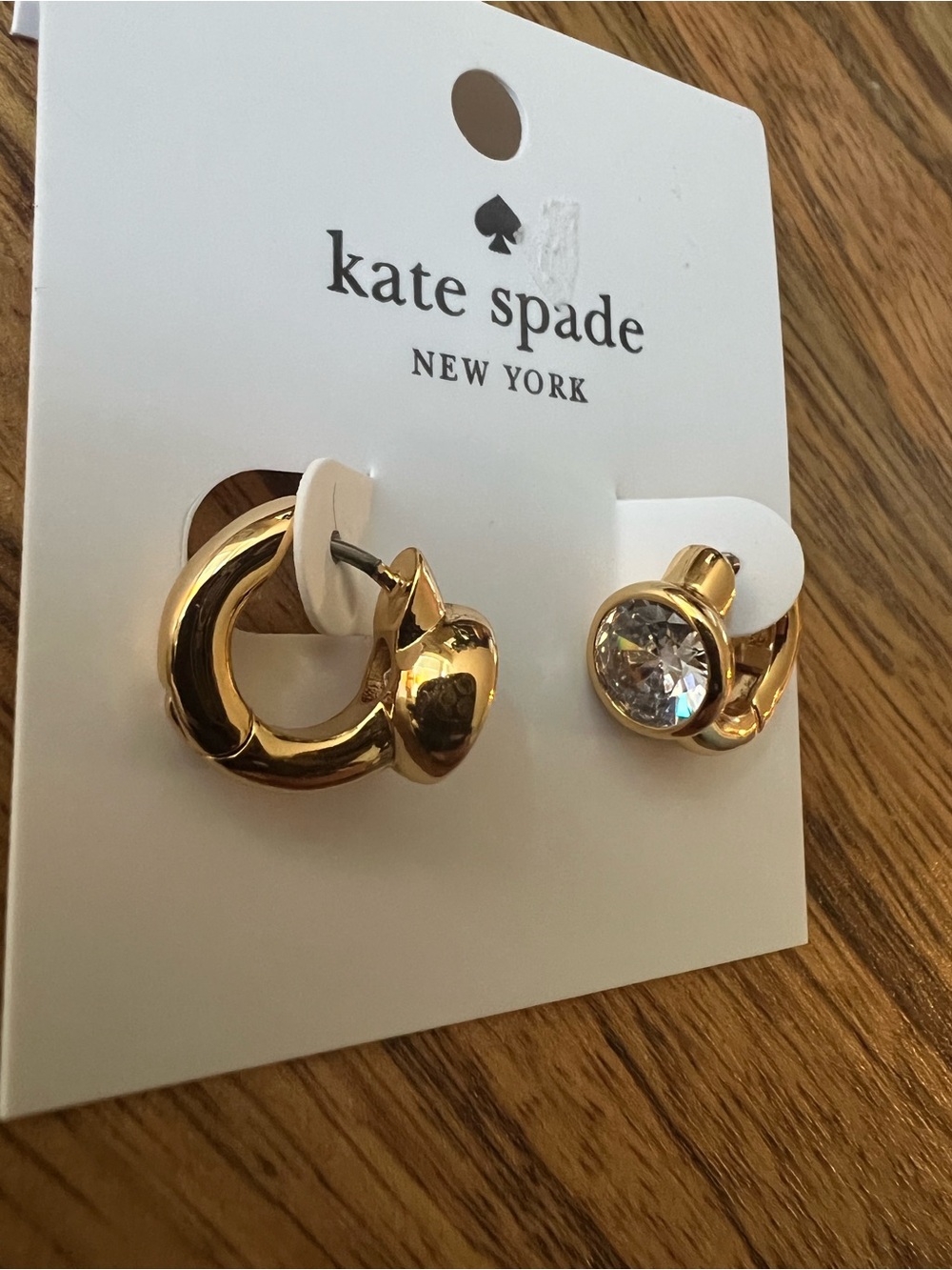 kate spade Gold Tone Huggie Hoop “keep sparking”and Crystal Stud Earrings - Picture 2 of 4